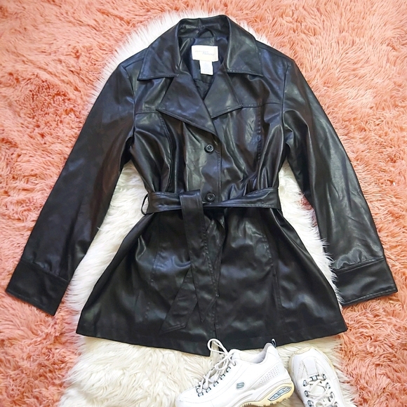 Vintage Jackets & Blazers - Y2K Penmans Pleather Midi Trench Spring Jacket